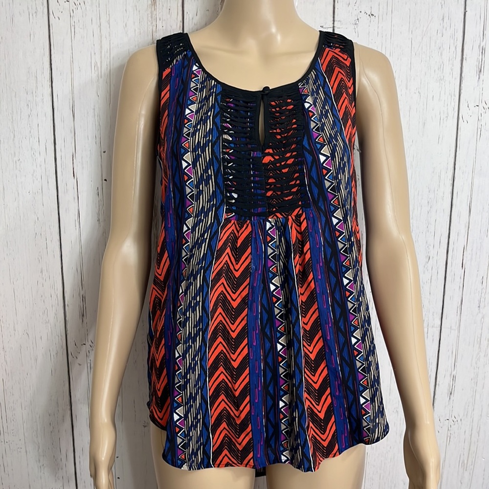 Anthropologie Meadow Rue 100% Silk Sleeveless Top Tribal Pattern Size XS